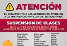 Gobierno del Estado determina suspensión de clases en 41 municipios
