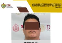 Vinculado a proceso como presunto responsable del delito de homicidio doloso