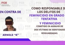 Sentenciado a 57 años de prisión como responsable de los delitos de feminicidio en grado de tentativa y feminicidio en Banderilla