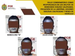 Fallo condenatorio como responsables de los delitos de homicidio doloso calificado, privación de la libertad, lesiones dolosas calificadas y robo de vehículo en Acayucan