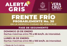 Alerta Gris por el Frente Frío (probable) No. 30 en la ciudad de Veracruz