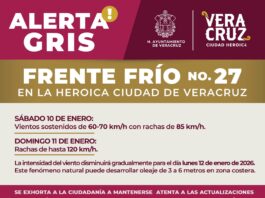Protección Civil Municipal emite recomendaciones ante Frente Frío 27 en Veracruz