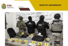 FGE, Fuerzas Federales y Estatales realizan cateo en Jáltipan; se asegura droga, municiones y equipo táctico