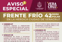 Ingresa Frente Frío 42 a la ciudad de Veracruz el fin de semana