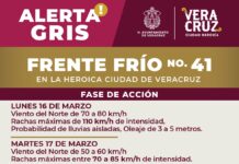 Emite PC municipal de Veracruz alerta gris por Frente Frío 41 y fuertes vientos