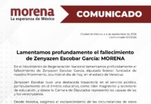 Lamenta Morena fallecimiento de Zenyazen Escobar y exige esclarecimiento de los hechos