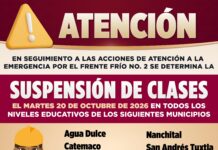 Continua suspensión de clases en 10 municipios en el sur de Veracruz