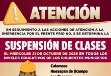 Continúa suspensión de clases en 8 municipios en el sur de Veracruz